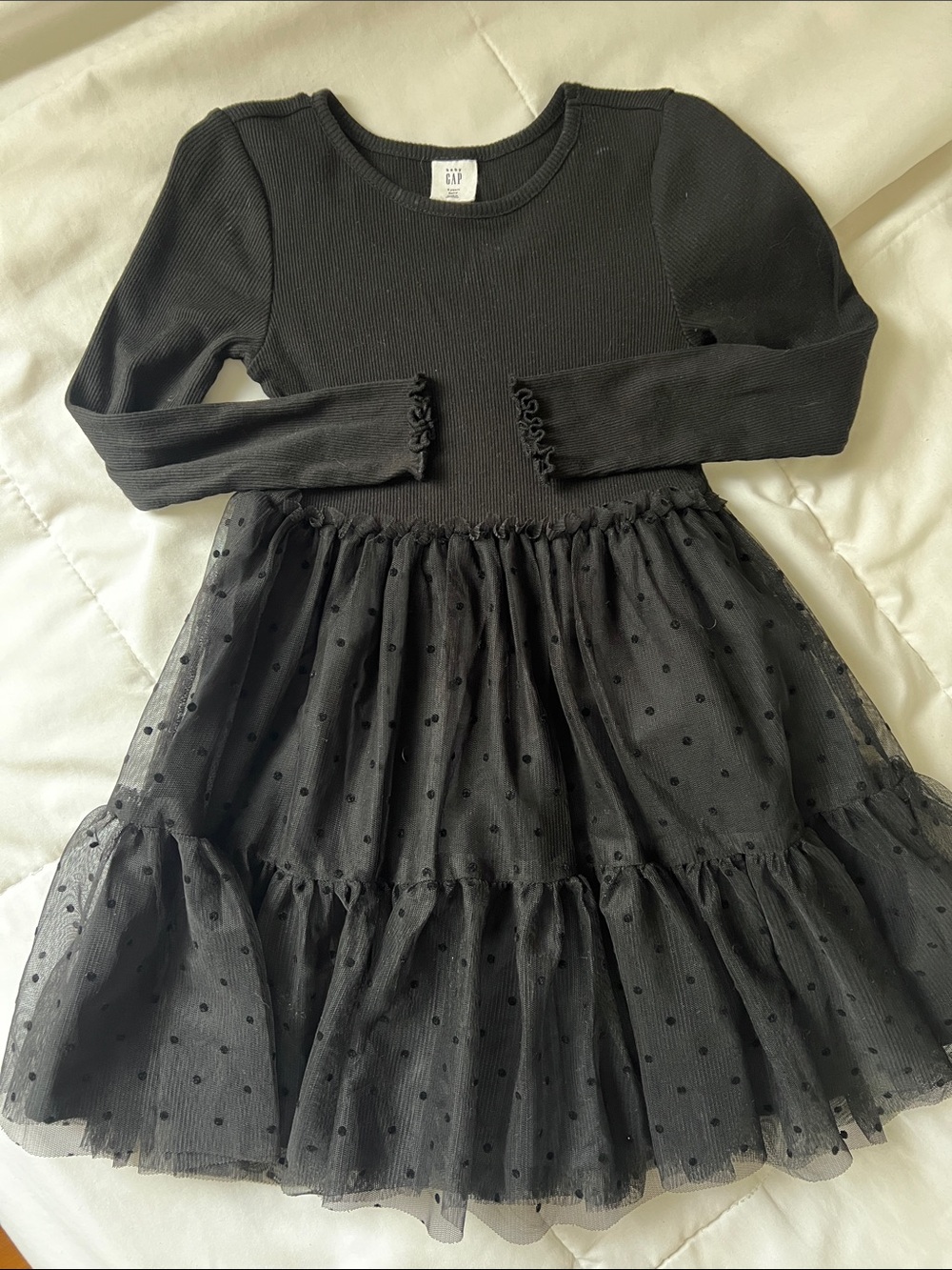 GAP Black 5T Long-Sleeve Tulle Dot Party Dress